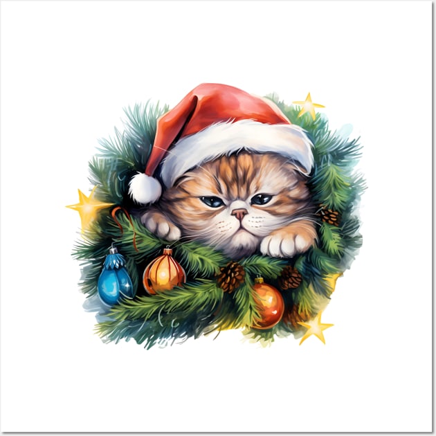 Lazy Exotic Shorthair Cat At Christmas Wall Art by Chromatic Fusion Studio